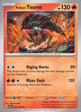 Paldean Tauros REVERSE HOLO #28 - Pokemon Paldea Evolved