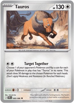 Tauros REVERSE HOLO #69 - Pokemon Chaos Rising