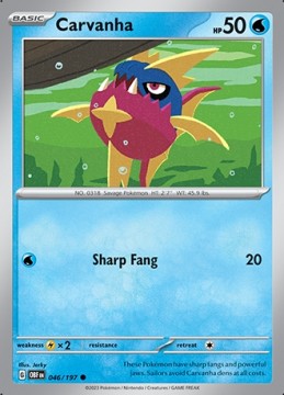 Carvanha REVERSE HOLO #46 - Pokemon Obsidian Flames