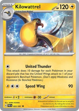 Kilowattrel REVERSE HOLO #22 - Pokemon Paldean Fates