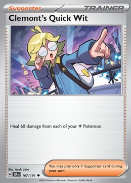 Clemont's Quick Wit REVERSE HOLO #167 - Pokemon Surging Sparks
